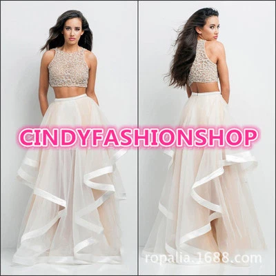 Nuevo Mujeres Sexy Vestido de Fiesta Sin Mangas Corto Top Volantes Largo Baile de graduación Noche 2 piezas Foto 1 de 4