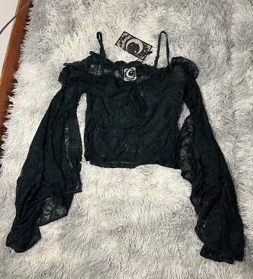 KILLSTAR Lace Top Breathless Bardot Emerald Green Bell Sleeves S BNWT Boho Witch - Image 1 of 4