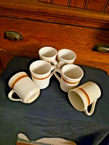 VTG 1980s Syracuse China "Palomino" Coffee Mugs Set Striped Speckled Lot of Six - Picture 1 of 3