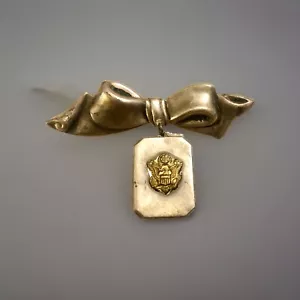 Vintage Sterling Silver WWII MILITARY Sweetheart Bow Pin Photo Frame w Picture - Picture 1 of 2