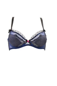 AGENT PROVOCATEUR Womens Bra Padded Elegant Black/Blue Size UK 36B - Picture 1 of 4