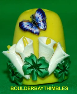 BOULDER BAY THIMBLE - CALLA LILIES #359 with BUTTERFLY and SHAMROCKS - Picture 1 of 6