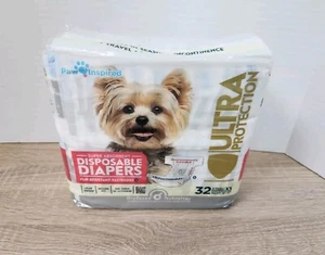 Paw Inspired Disposable Dog Diapers 32 Ct Size X-Small Young Puppies or Toy Dogs - Picture 1 of 4