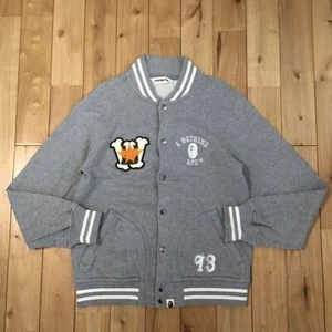 BAPESTA emblem sweat varsity jacket bomber BAPE Gray A Bathing Ape Size S 2503TY - Picture 1 of 9