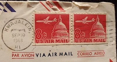 US Postage 8 Cent Stamps US AIR MAIL Plane over Capitol, Cancelled 2 stamps/envs - Image 1 of 2