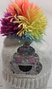 THE CHILDREN'S PLACE Girls S/M 4-7 Knitted Kids Winter Hat Sequins Hearts Emoji - Picture 1 of 8