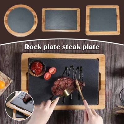Bamboo Rock Board Steak Plate Black Insulation Stone Plate Sushi Tray Tableware - Image 1 of 4