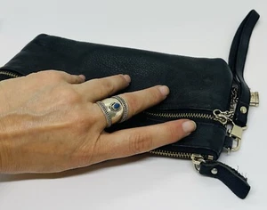 Beautiful Vintage Sterling Silver Lapis Lazuli Wide Cigar Band Ring Sz 6.75 - Picture 1 of 4