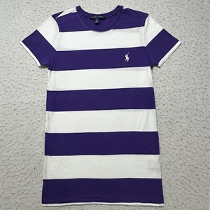 Ralph Lauren Women's Small Purple White Striped Pony Logo Short Sleeve T Shirt - Picture 1 of 12