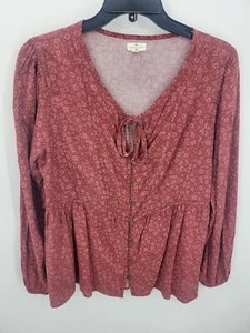 Blusa Top Mason and Belle Para Mujer Grande Rosa Oscuro Estampado Boho Cuello Atado Dobladillo Peplum - Imagen 1 de 8