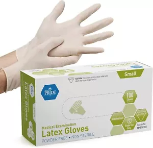MED PRIDE Medical Exam Latex Gloves| 5 mil Thick, Small Box of 100 Powder-Free - Picture 1 of 5