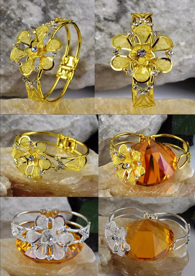 1 Stück Hoch-Metall vergoldet / versilbert-Armband mit Zirkonia-Steine Blume Neu - Bild 1 von 1