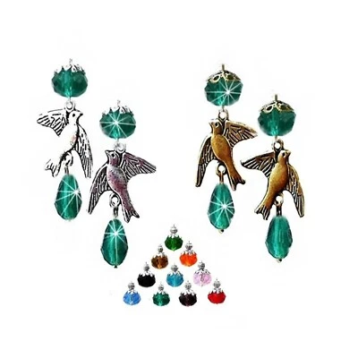 Pendientes Paz Paloma Pájaro Dije Cristal Gota, ELECCIÓN DE COLOR, Clip On, Perforado Foto 1 de 3