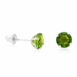 14K White Gold 1Ct Round 5mm Peridot Stud Screw Back Earrings - Picture 1 of 3
