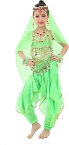 Kids Girls Belly Dance Halter Top Pants Costume Set Halloween Outfit with Head V - Picture 1 of 19
