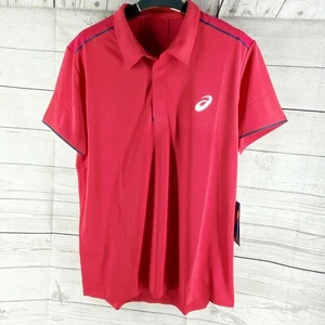 Asics Mens Gel-Cool Snap Button Performance Polo Red Navy Size M - Picture 1 of 3