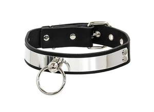 Bondage Style Metal Plate Real Leather Choker Punk Goth Alternative By FunkPlus - Picture 1 of 4