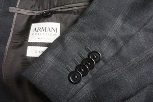 Armani Collezioni Giorgio Gray Plaid 100% Wool 2 Pc Suit Jacket Pants Sz 48R  - Picture 1 of 12