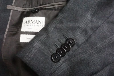 Armani Collezioni Giorgio Gray Plaid 100% Wool 2 Pc Suit Jacket Pants Sz 48R  - Image 1 of 4