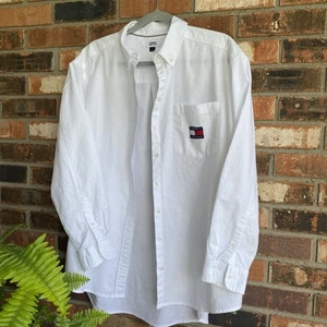 TOMMY HILFIGER Womens Oversized Longline Shirt Size L White Cotton - Picture 1 of 14