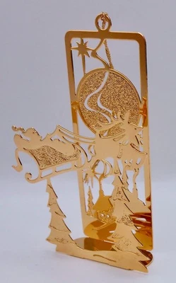 Danbury Mint 1986 SANTA BY MOONLIGHT Christmas Ornament 23k Gold Plate  H85 - Image 1 of 4