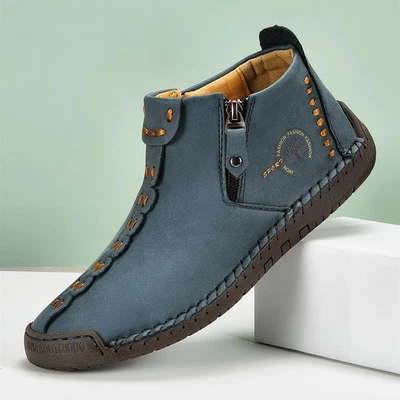  Zapatos informales sin cordones de cuero hechos a mano para hombre con diseño de cremallera transpirables al tobillo Foto 1 de 4