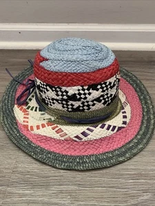 Vtg Miriam Lefcourt Hat Handmade Italy Straw Colorful Pink Purple Green - Picture 1 of 10