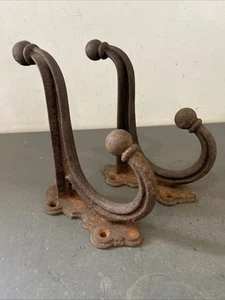 Pair of Antique Salvage Double Cast Iron Coat Hook Rusty 8” Big Oversized - Picture 1 of 17