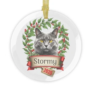 Custom Holiday Pet Cat Glass Ornament - Chartreux - Picture 1 of 5