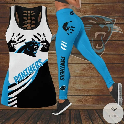 Carolina Panthers Women Tank Tops Leggings Set 2PCS Fans Butt Lifting Yoga Pants Cover