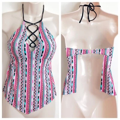 NUEVO SO Geométrico Rayas Tankini Halter Natación Top Acolchado Extra Pequeño Juniors  Foto 1 de 4