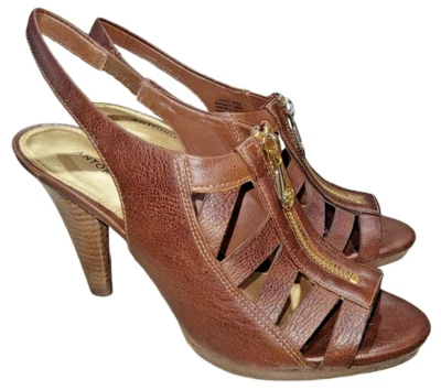 Antonio Melani Cinema Women's Walnut Brown Heeled Leather Sandals Size 7.5 M New - Image 1 of 4
