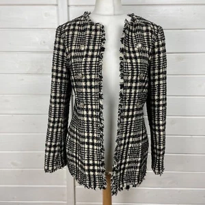 M&S Jacket Womens Size UK 10 Black White Boulce Blazer Check Wool Blend Smart - Picture 1 of 13
