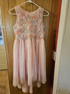 Girls Cat & Jack 14/16 Pink Tank Top Cut Pink Dress Tulle Flowers  - Picture 1 of 2