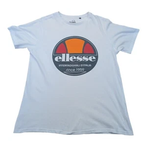 ELLESSE Mens Large Printed Logo T-Shirt White Crew Neck- Size Medium - Picture 1 of 6