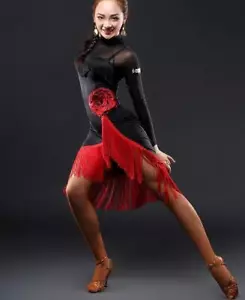 Mujer Borlas Floral Latino Competición Vestido de Baile Rumba Samba Cha Cha Salón - Imagen 1 de 11