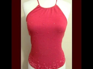 NWT $238 Laundry by Shelli Segal Red Beaded Open Back Top - Sz 4 - Picture 1 of 3