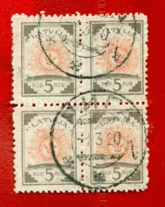 LATVIA BLOCK OF 4 STAMPS 5 Rub. Sc. 58 1919 USED 114 - Picture 1 of 2