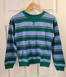 NEW HANNA ANDERSSON GREEN BLUE STRIPED BOXY FIT SWEATSHIRT 140 10 $42 - Picture 1 of 7