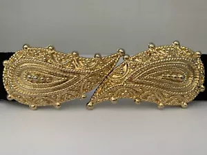 Vintage Mimi Di N Gold Paisley große Schnalle Statement Laufsteg verstellbar Stretch Gürtel - Bild 1 von 22
