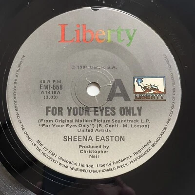 Disco de vinilo Sheena Easton For Your Eyes Only 7” 45 rpm Emi-558 Liberty 1981 Foto 1 de 4