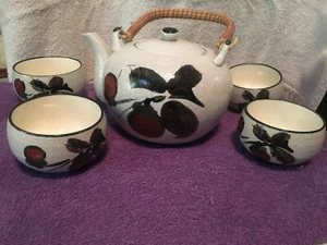 Juego de tetera de porcelana y diseño japonés de cereza y hojas y 4 tazas - Imagen 1 de 5