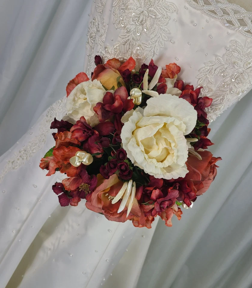 Rose, Sienna, Ivory and Wine Bridal or Bridemaid Bouquet in Silk - Image 1 of 4