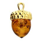 Acorn Pendant 24ct Yellow Gold on 925 Sterling Silver Cognac Amber Acorn