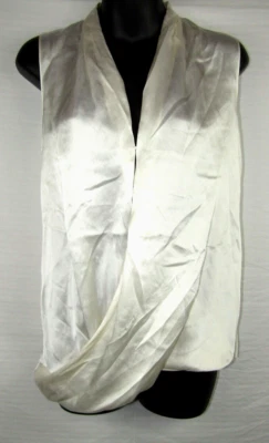 Blusa drapeada sin mangas de seda Bailey 44 talla pequeña espalda marfil rayón Foto 1 de 4
