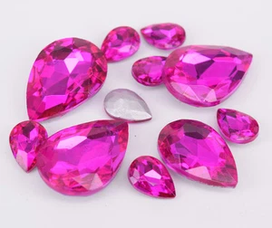 Rose red Glass Rhinestone Tear Drop Jewels Crystal Applique Size Selection  - Picture 1 of 7