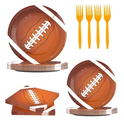 Paquete de 120 piezas de suministros para fiestas de fútbol platos de papel servilletas tenedores fútbol pa... Foto 1 de 4