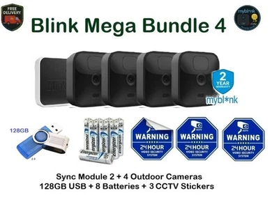 Blink Outdoor Mega Bundle Sync Module: 4 Cameras + 128GB USB + Batteries + CCTV - Image 1 of 4