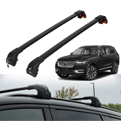 Barras transversales de techo 220 lb para Volvo XC90 2016-2026 con rieles empotrados - negras Foto 1 de 4