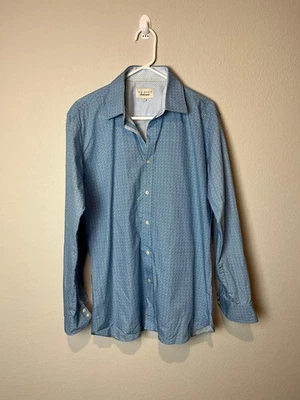 Camisa Ted Baker Para Hombres 16.5 Azul Geométrica Manga Larga Botón Frontal Vestido Patrón Foto 1 de 4